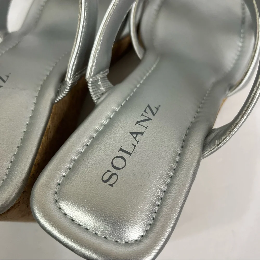 Solanz Jimmy Silver strappy cork platform wedges